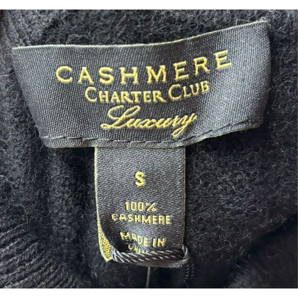 Charter Club Luxury Black With Multi PomPom 100% Cashmere Seeater NWT Size Small - Picture 4 of 6